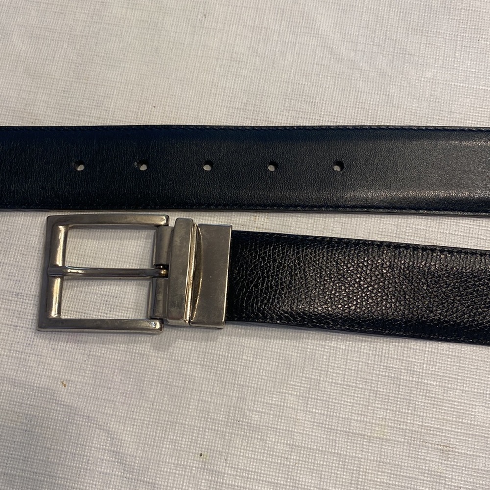 Made In Italy Black Grained Leather Belt with Silver Removable Buckle No Size - Picture 6 of 9